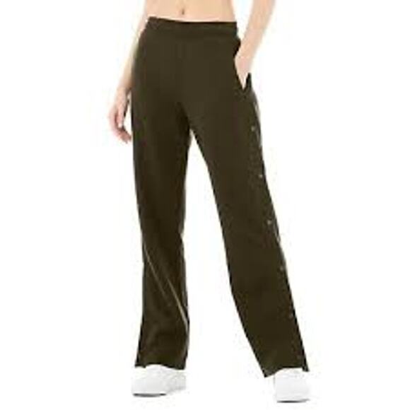 ALO YOGA Courtside Tearaway Snap Pants Olive Green L - Picture 2 of 6